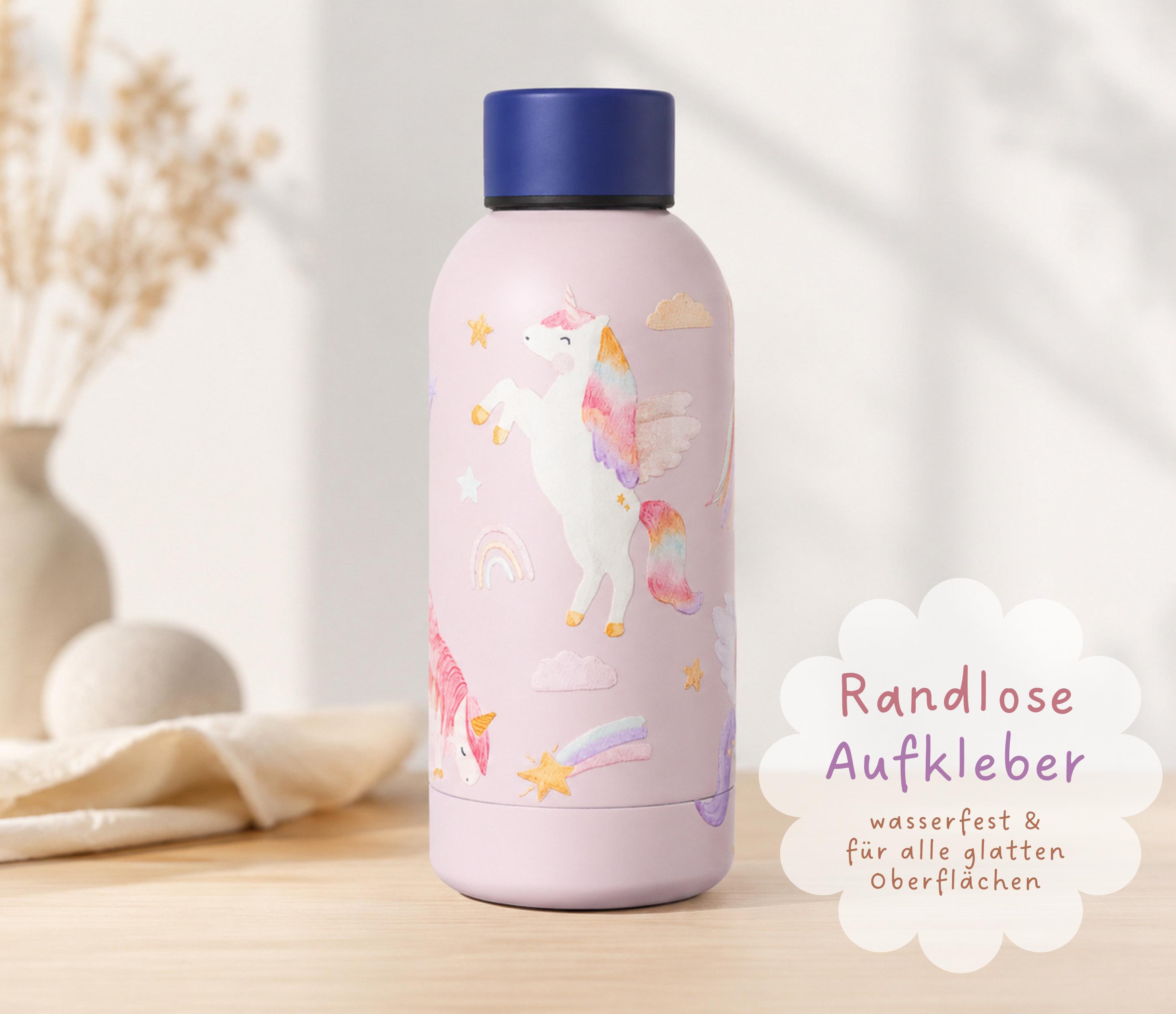 Einhorn Aufkleber randlos für Trinkflasche &amp; Brotdose / A5-Set