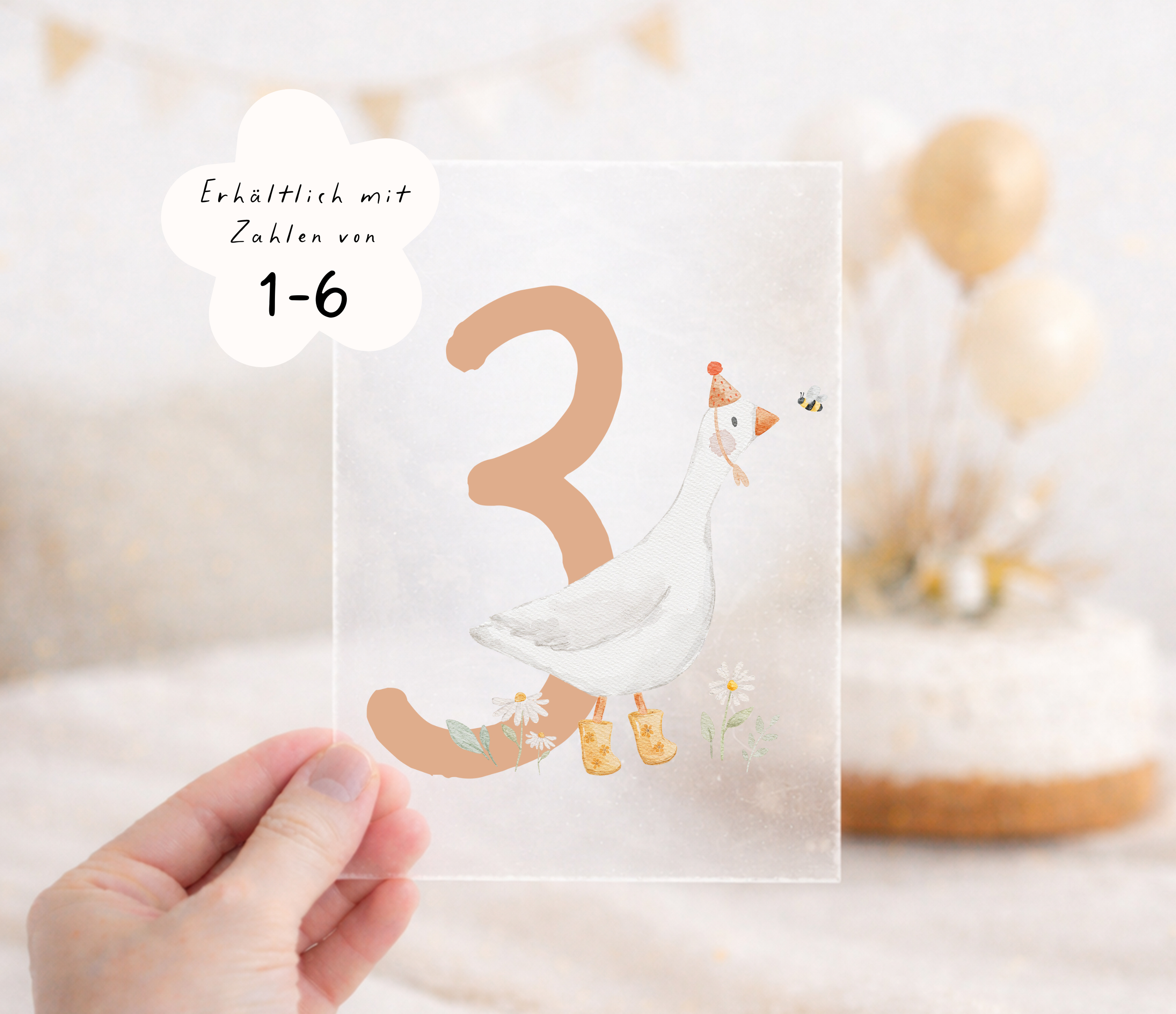 Bügelbild zum Geburtstag Zahl 1-6 | Gans mit Schuhen