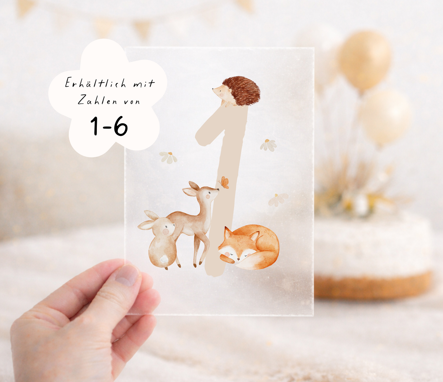 Bügelbild zum Geburtstag Zahl 1-6 | Waldtiere