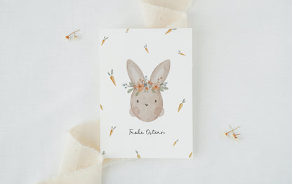 Osterkarte Hase mit Karotten