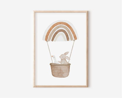 Poster Set Tiere im Heißluftballon / A4, A3, A2