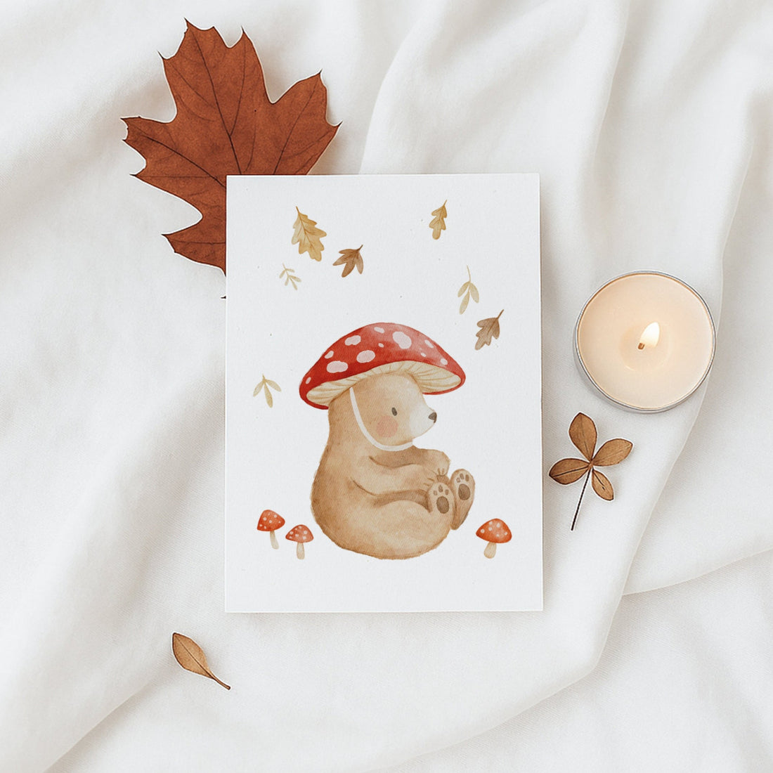 Karte Herbstbär mit Pilzhut