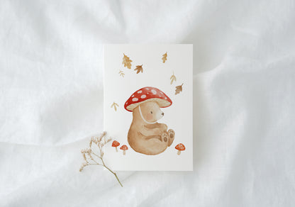Karte Herbstbär mit Pilzhut