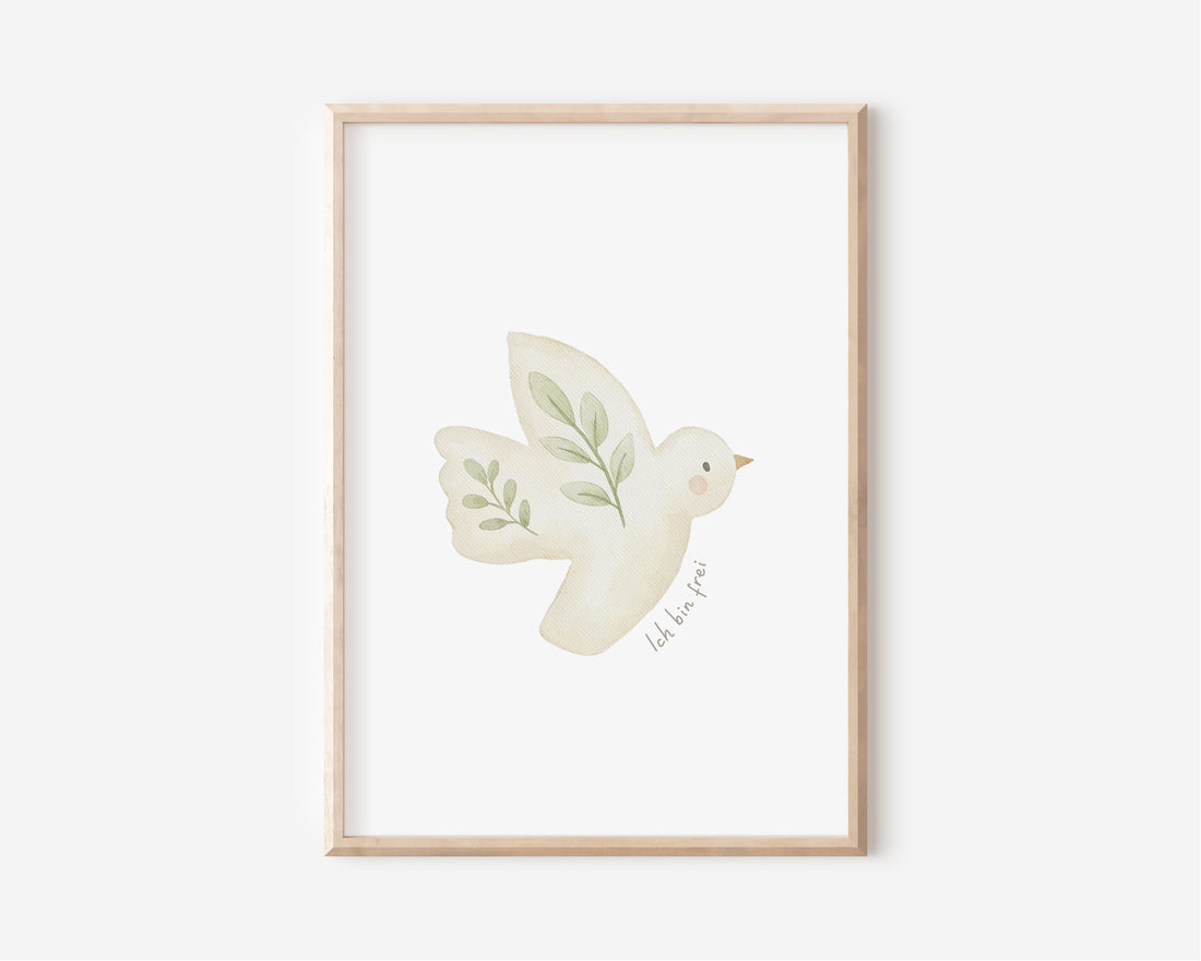 Poster mit Vogel „Ich bin frei“ / A4, A3