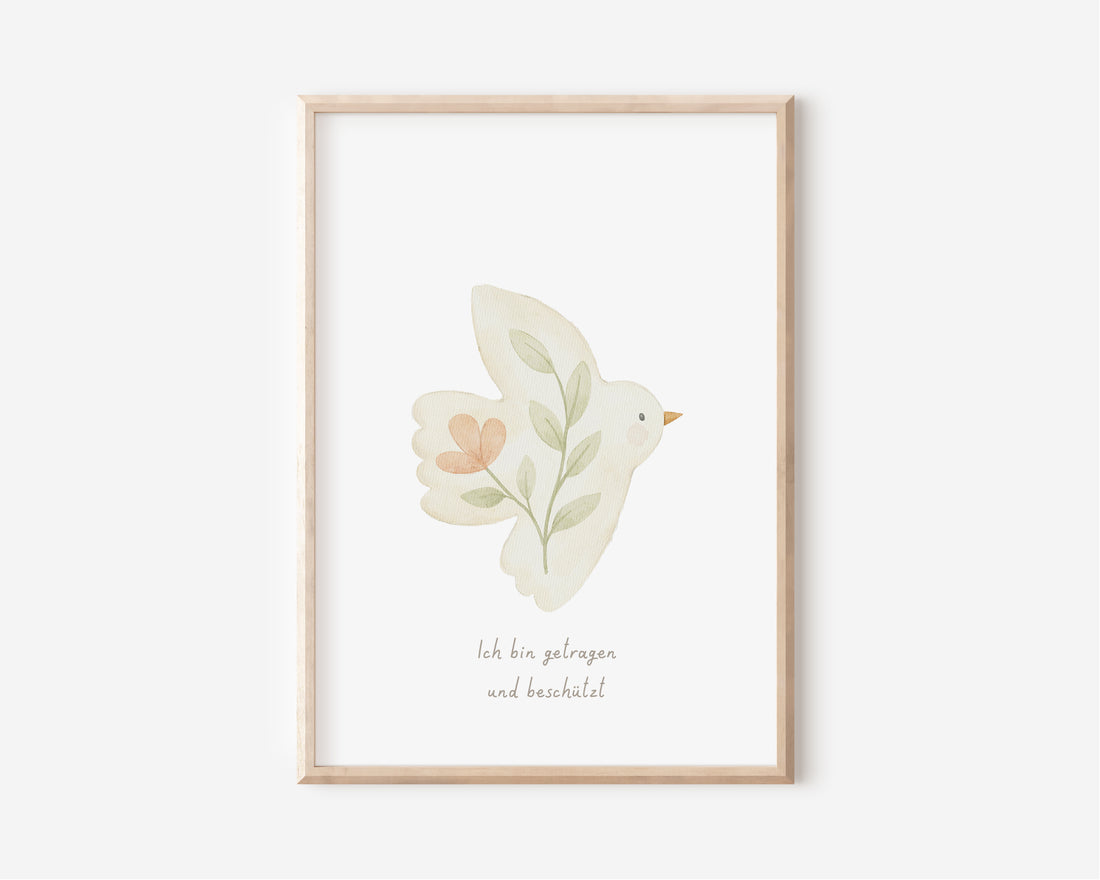 Poster Vogel „Ich bin getragen und beschützt“ / A4, A3
