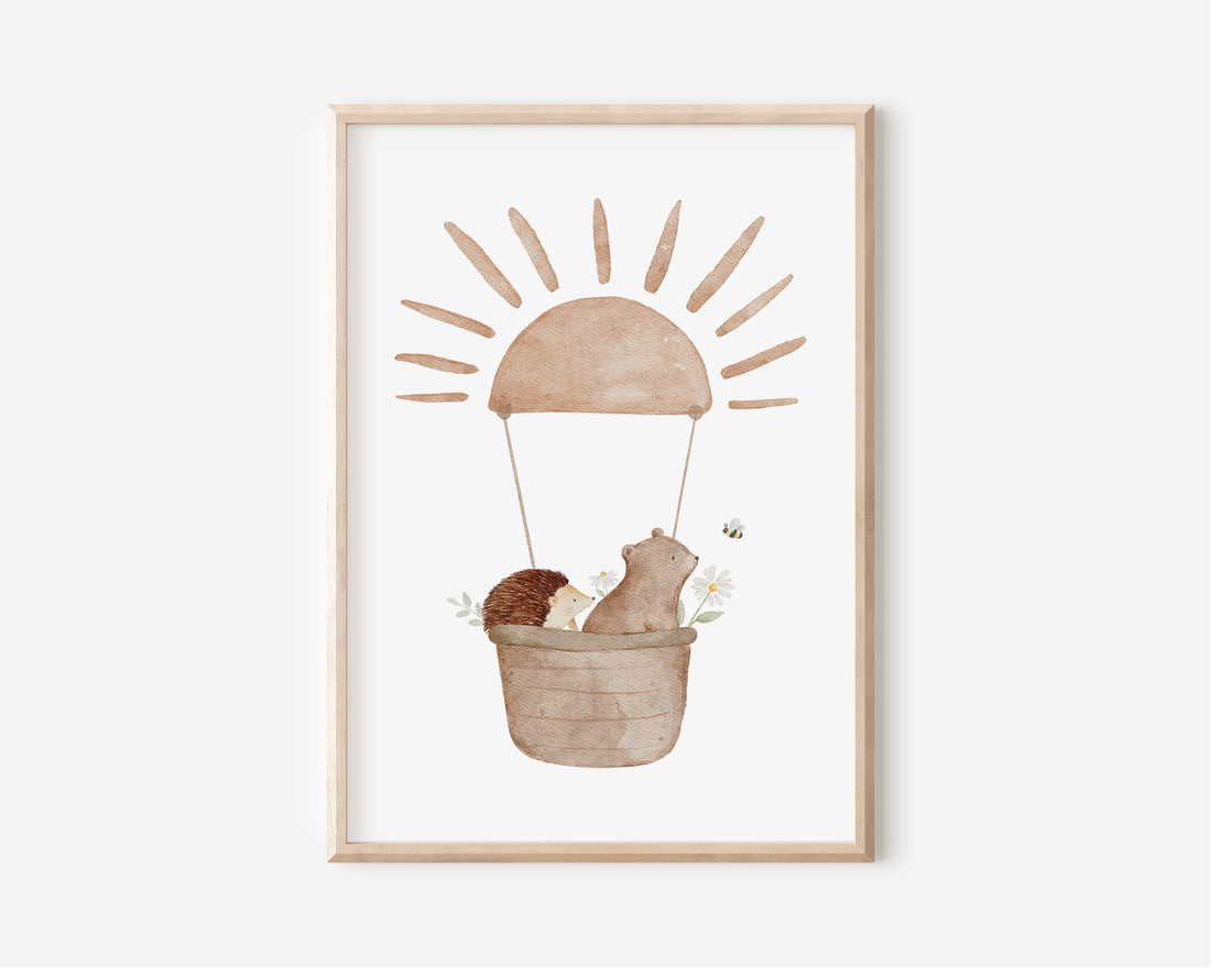 Poster Set Bär im Heißluftballon &amp; Affirmationen / A5, A4, A3, A2
