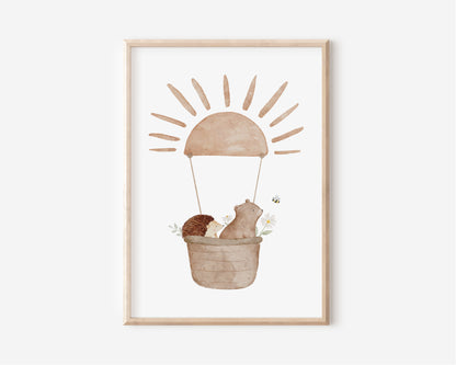Poster Set Bär im Heißluftballon &amp; Affirmationen / A5, A4, A3, A2