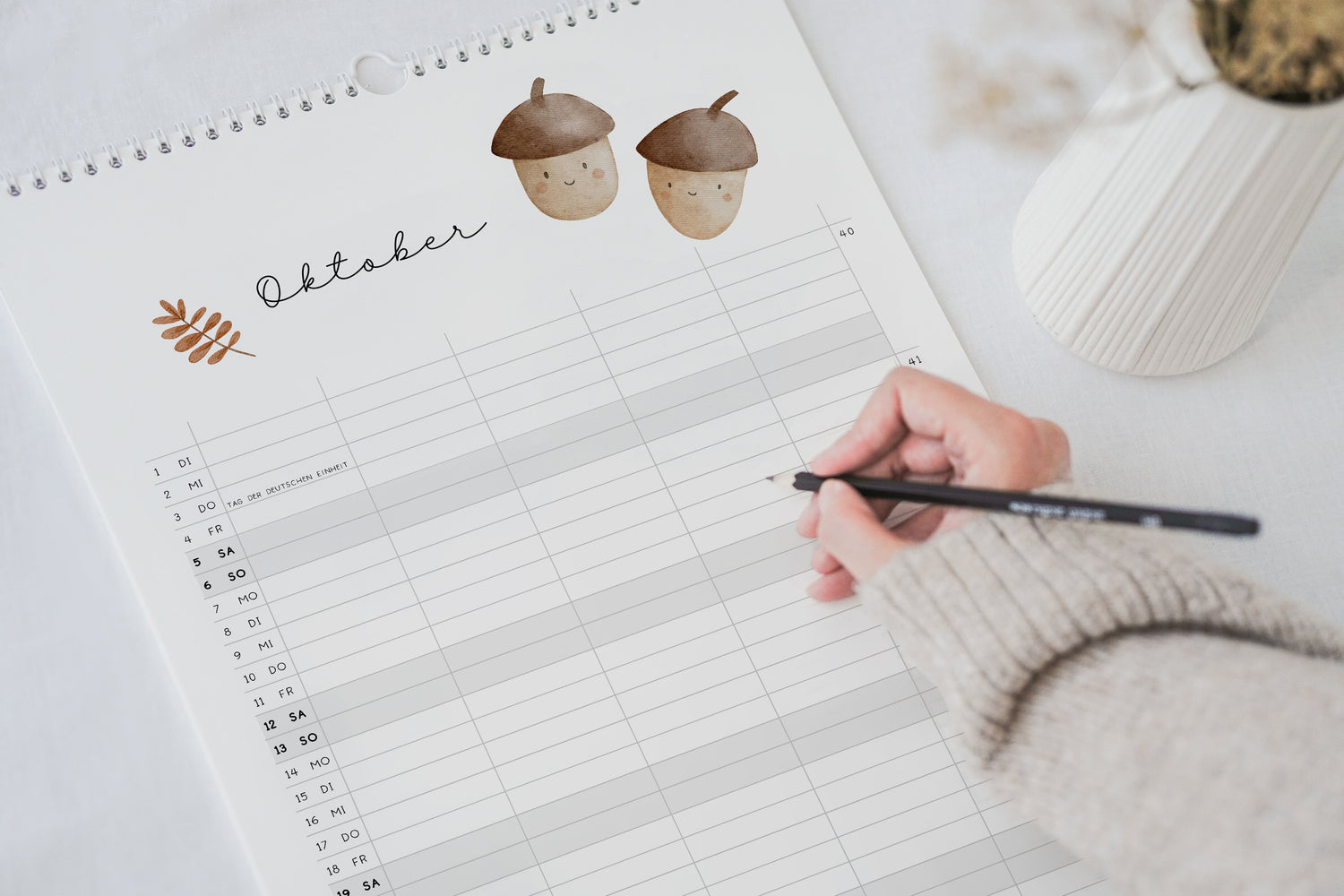 Familienkalender 2024 &quot;Waldtiere Boho&quot; / DIN A3