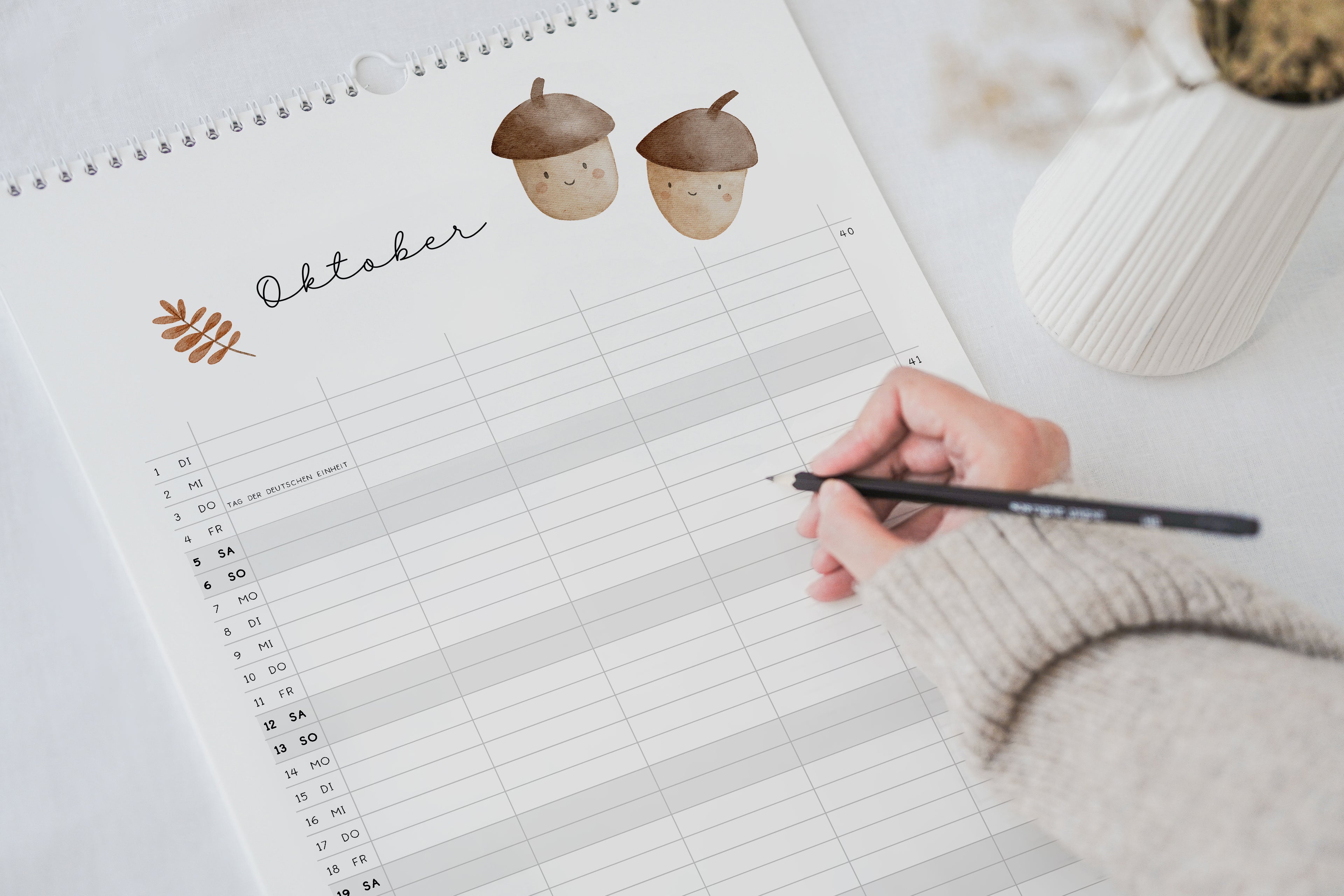 Familienkalender 2024 &quot;Waldtiere Boho&quot; / DIN A3