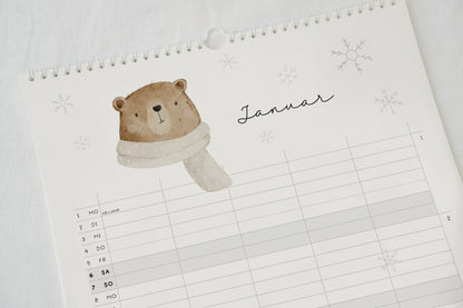 Familienkalender 2024 &quot;Waldtiere Boho&quot; / DIN A3