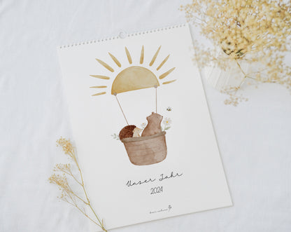 Familienkalender 2024 &quot;Waldtiere Boho&quot; / DIN A3