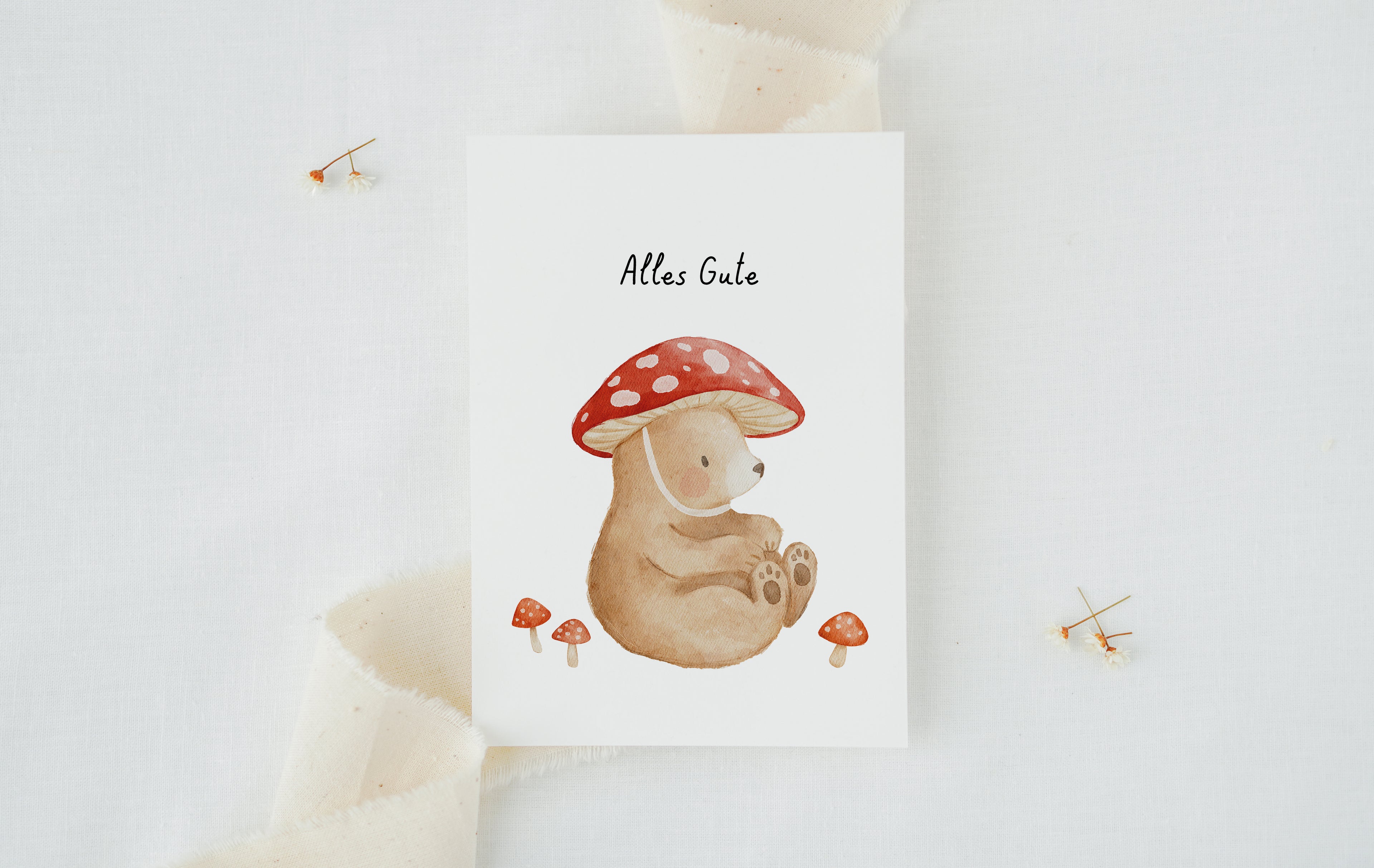 Karte &quot;Alles Gute&quot; mit Bär und Pilzhut