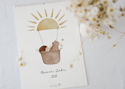 Familienkalender 2024 &quot;Waldtiere Boho&quot; / DIN A3