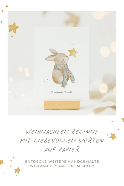 Weihnachtskarte Schlittschuhmaus / Dunkelblau