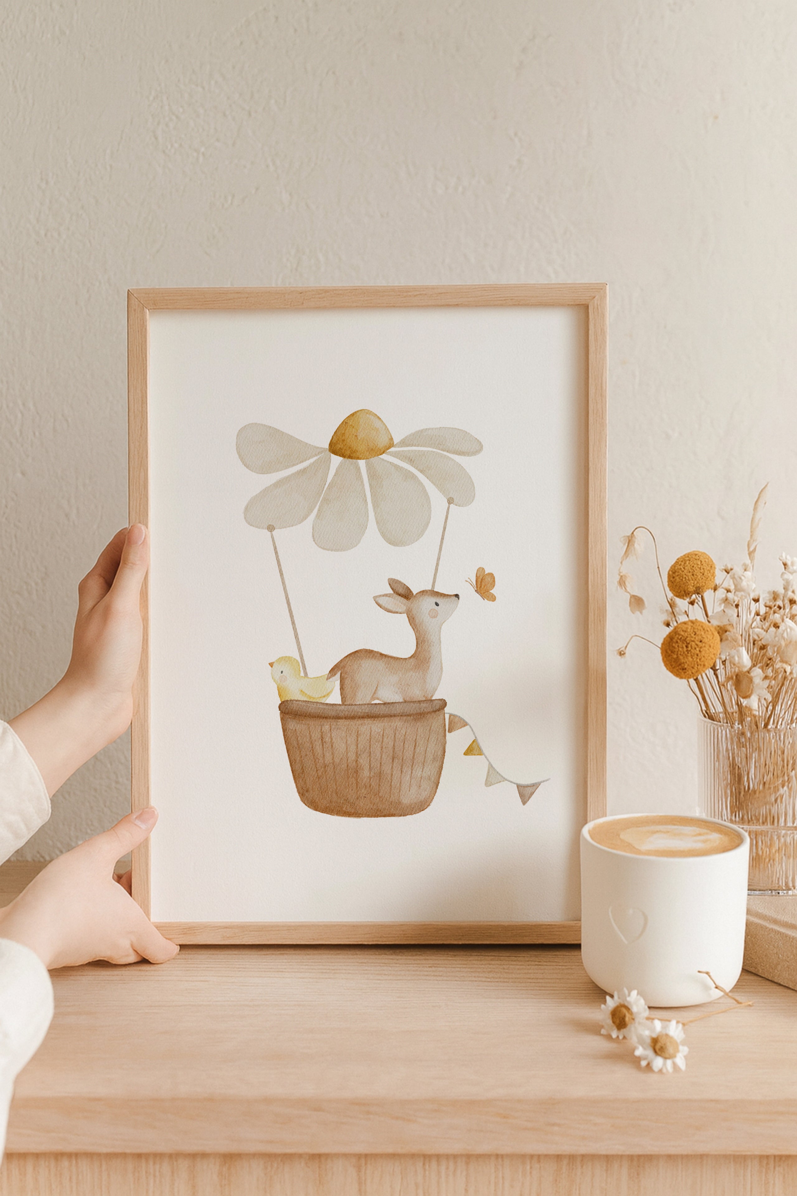 Poster Reh im Blumenheißluftballon / A4