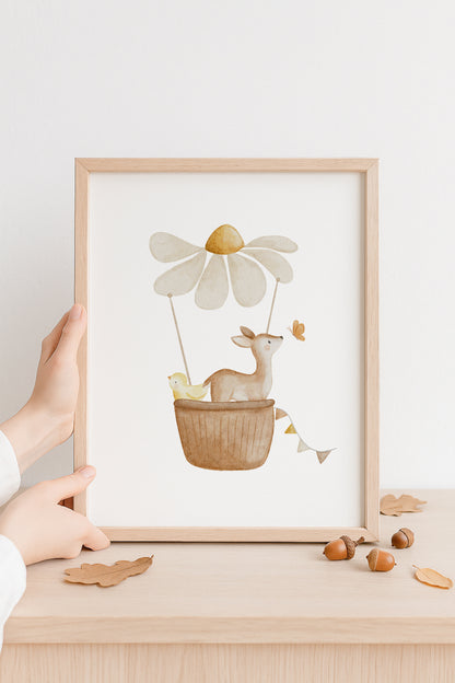 Poster Reh im Blumenheißluftballon / A4