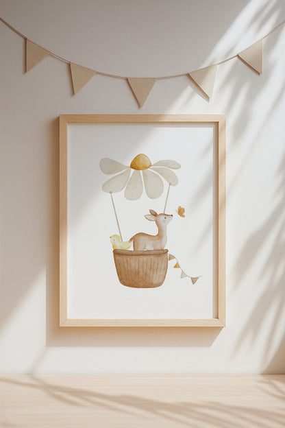 Poster Reh im Blumenheißluftballon / A4