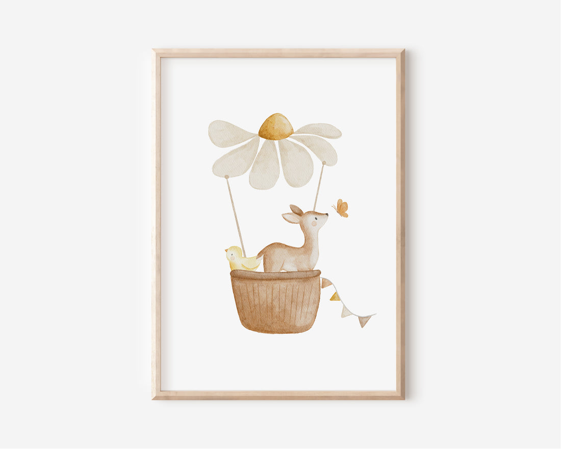 Poster Reh im Blumenheißluftballon / A4