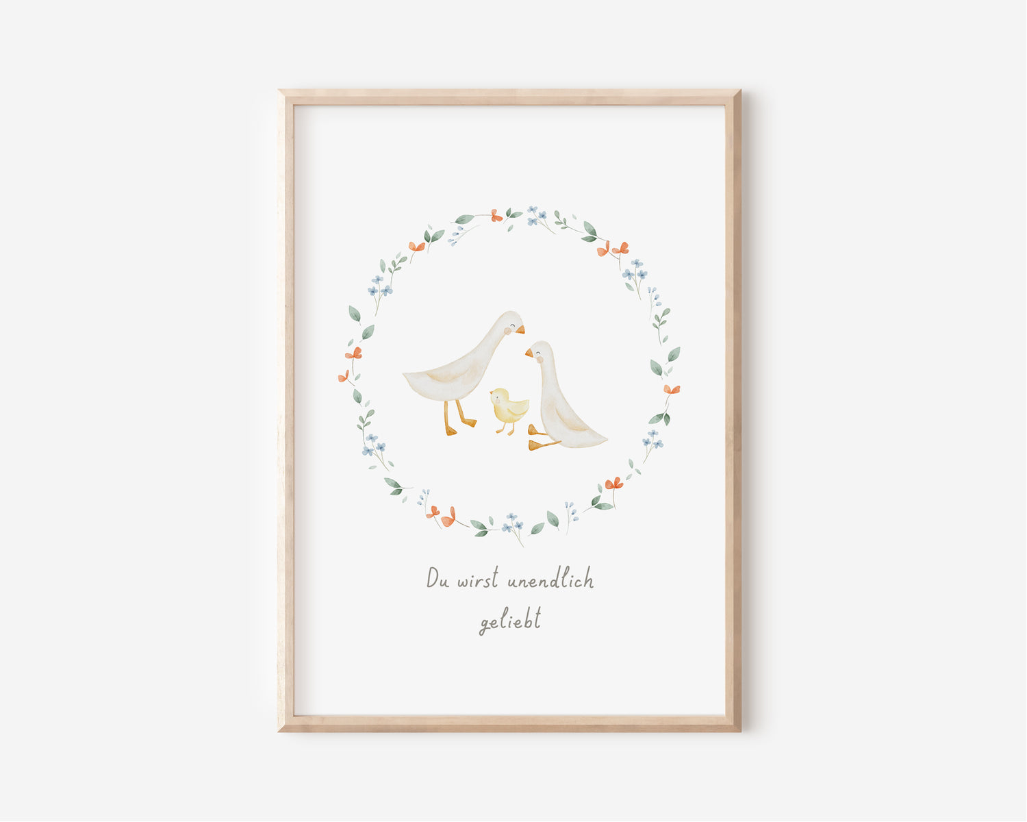 Poster mit Gänsen „Du wirst unendlich geliebt“ / A4