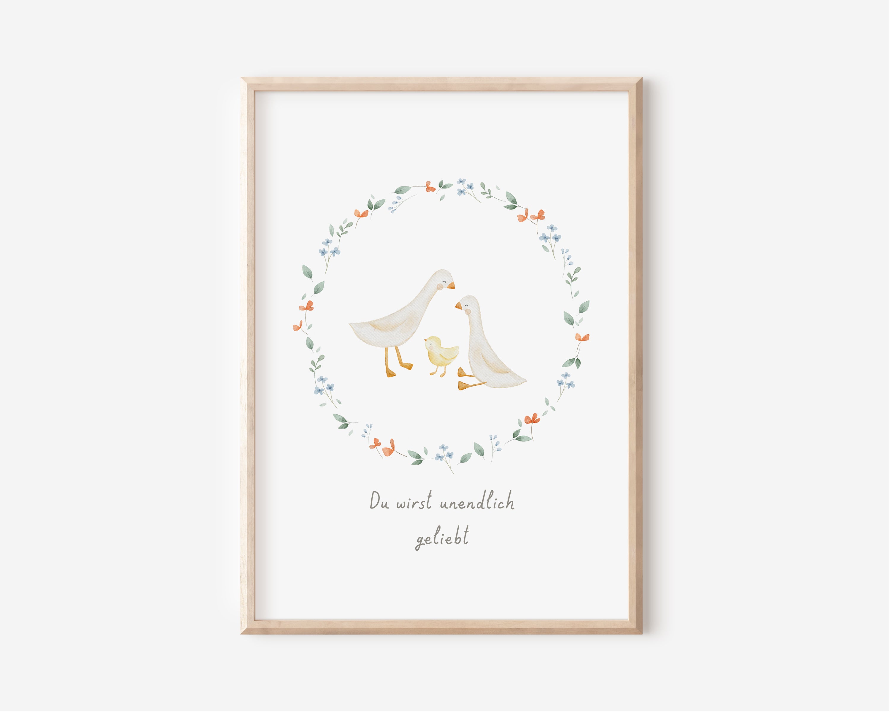 Poster mit Gänsen „Du wirst unendlich geliebt“ / A4