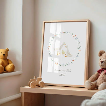Poster mit Gänsen „Du wirst unendlich geliebt“ / A4
