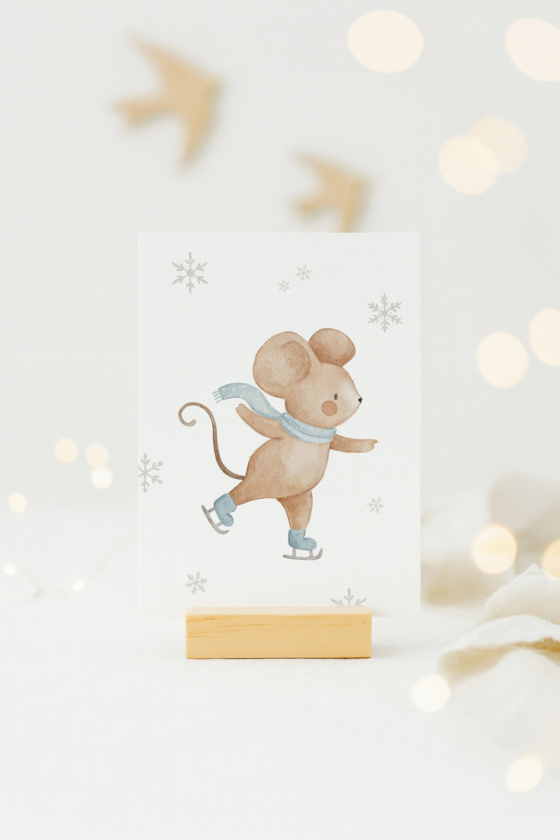 Weihnachtskarte Schlittschuhmaus
