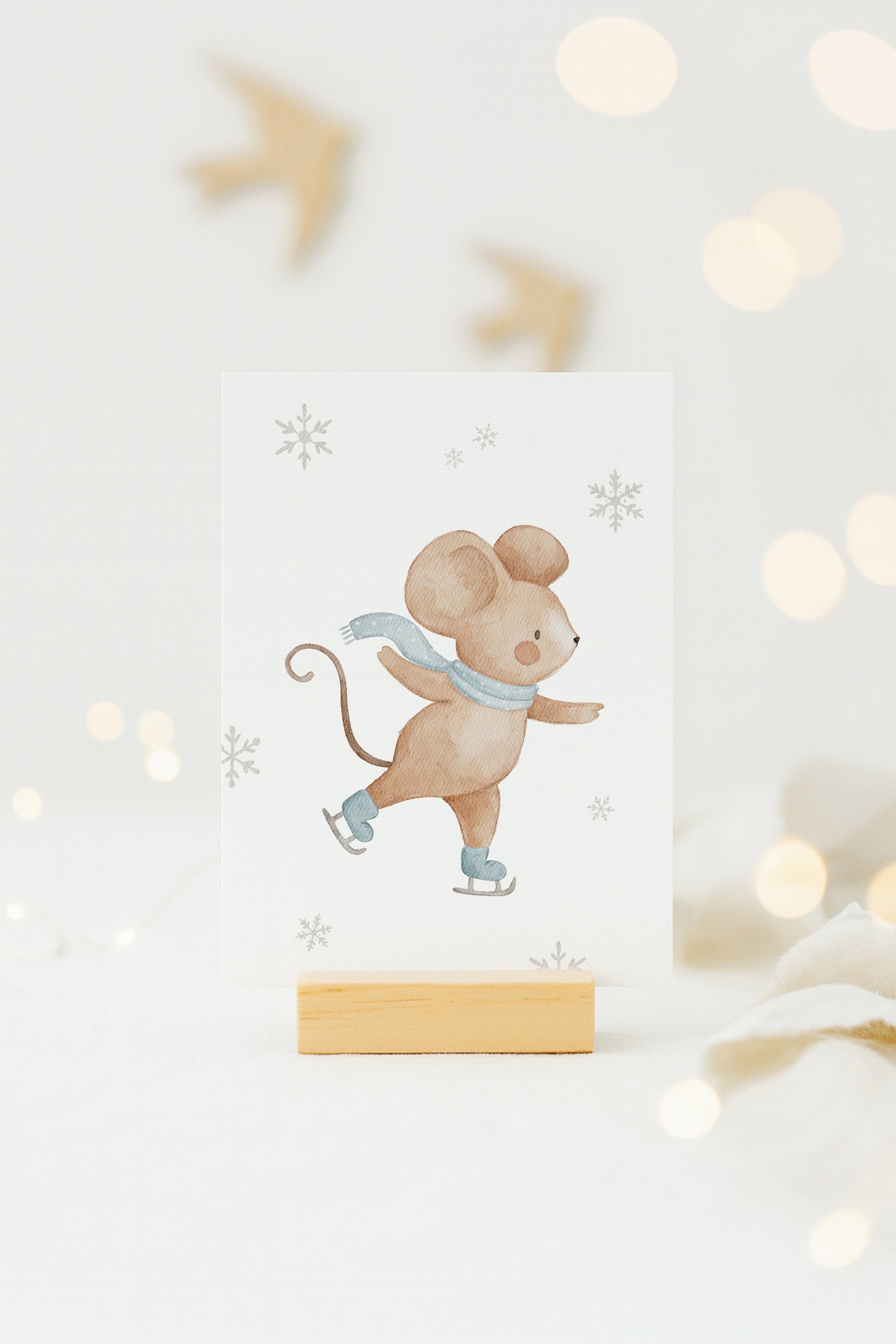 Weihnachtskarte Schlittschuhmaus