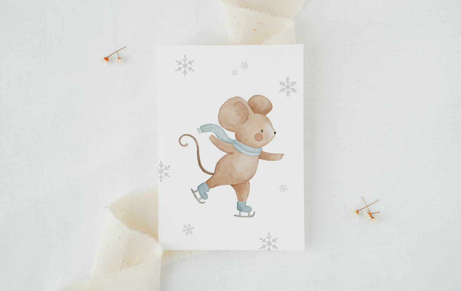 Weihnachtskarte Schlittschuhmaus