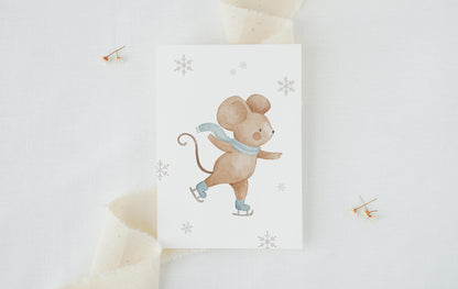 Weihnachtskarte Schlittschuhmaus