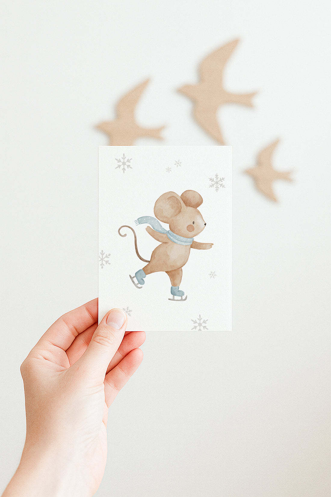 Weihnachtskarte Schlittschuhmaus