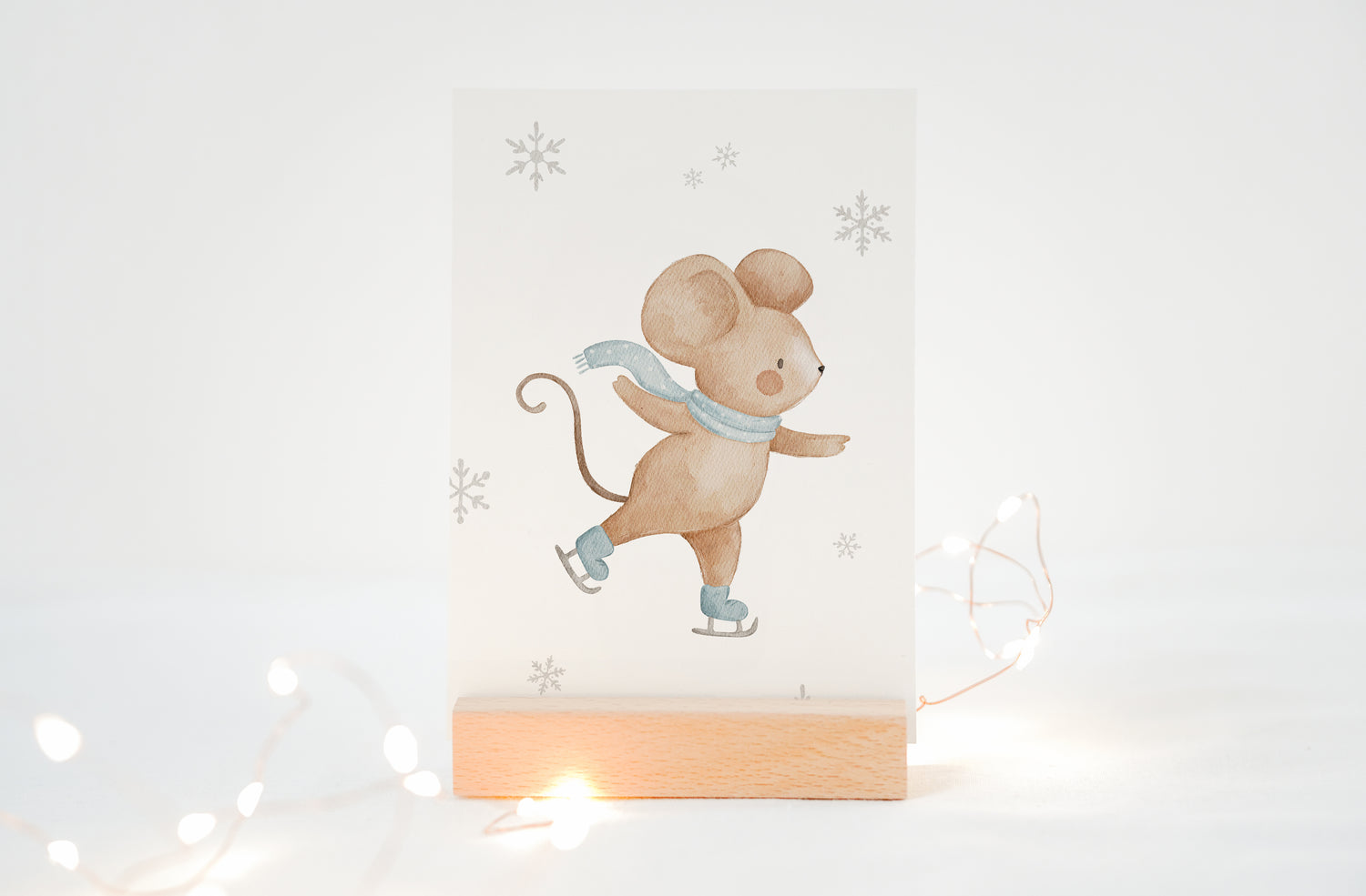 Weihnachtskarte Schlittschuhmaus