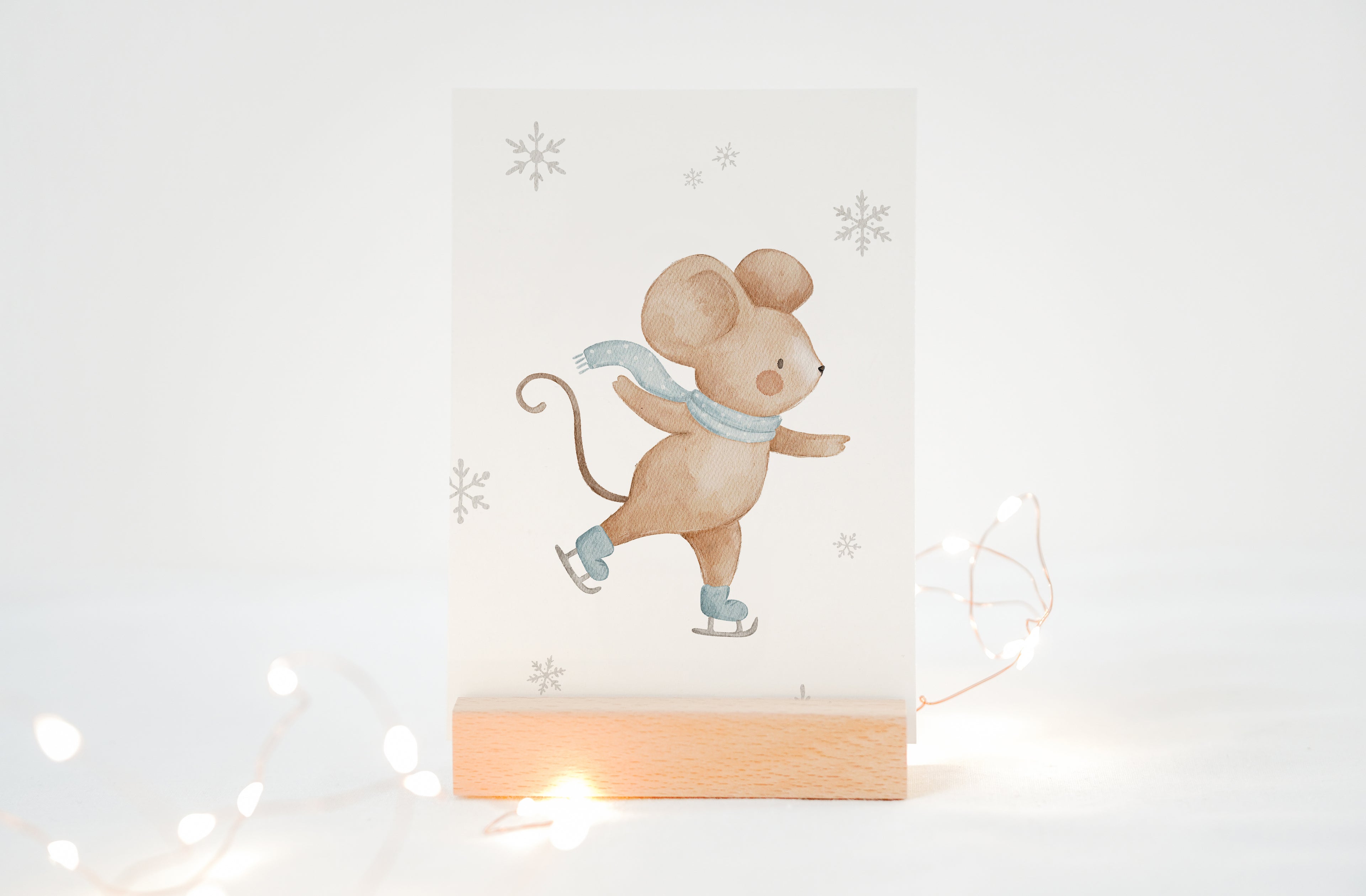 Weihnachtskarte Schlittschuhmaus