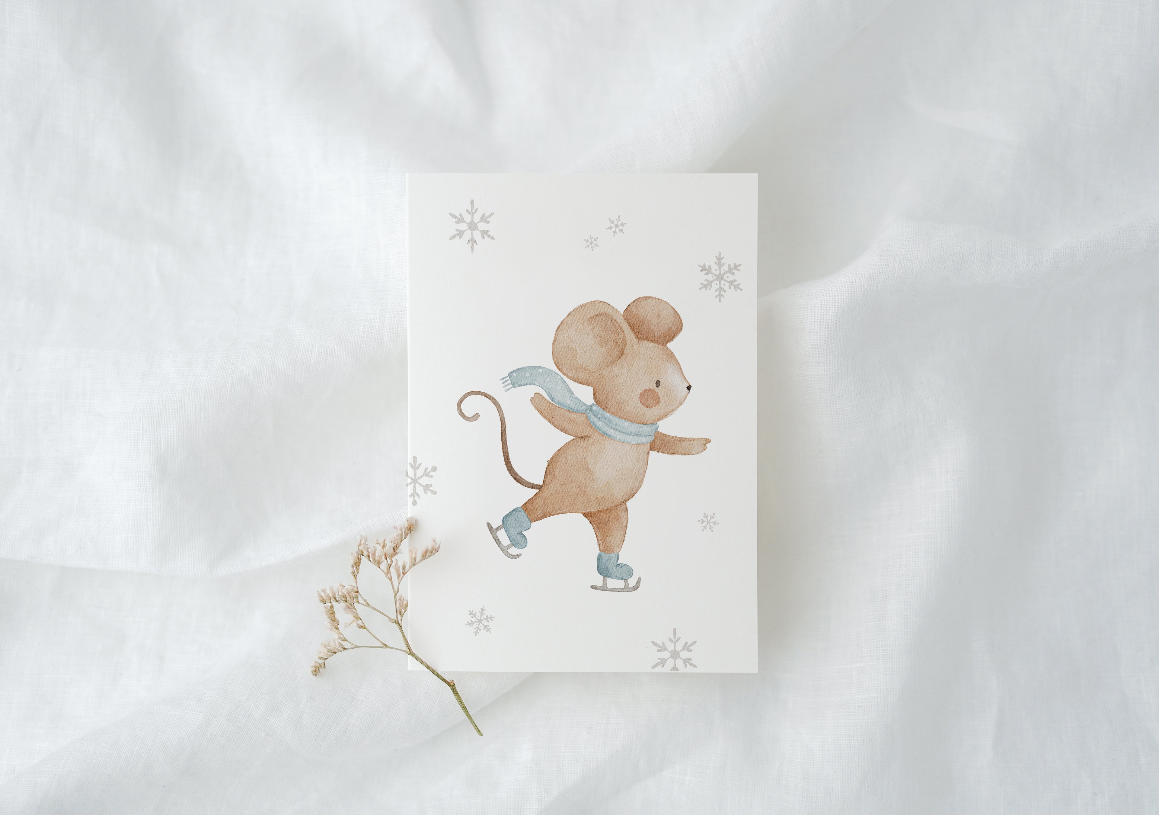 Weihnachtskarte Schlittschuhmaus