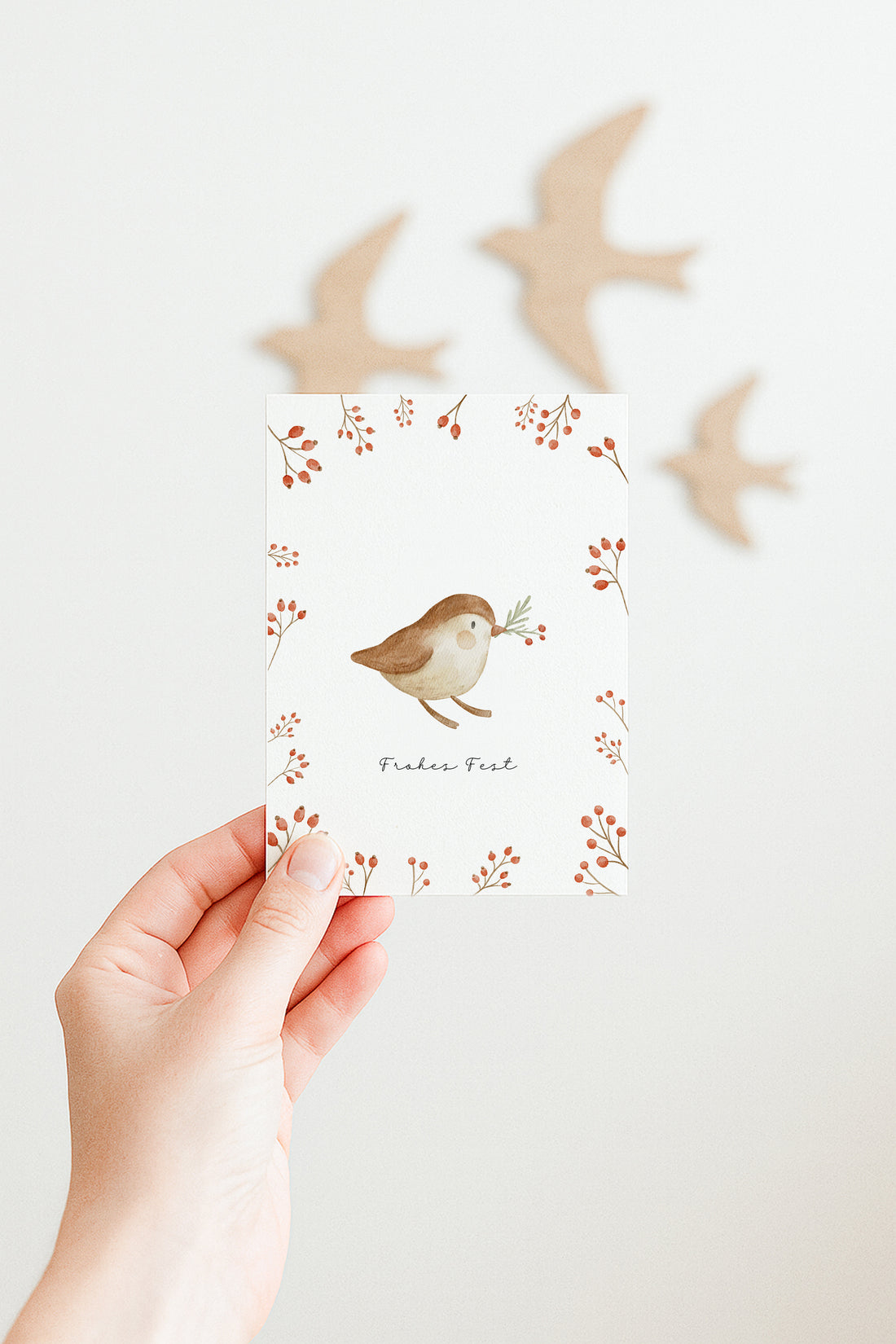 Weihnachtskarte Vogel mit Tannenzweig