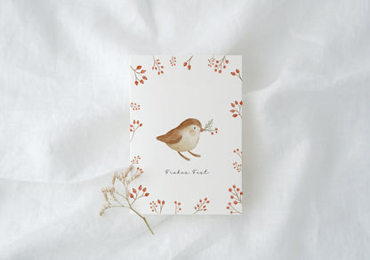 Weihnachtskarte Vogel mit Tannenzweig