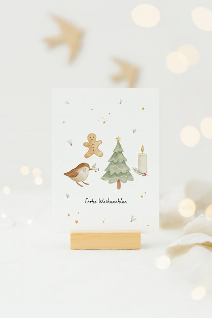Weihnachtskarten Set Waldtiere farbiger Hintergrund / 6 Postkarten