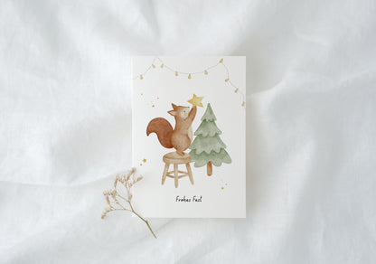 Weihnachtskarte Eichhörnchen mit Tannenbaum
