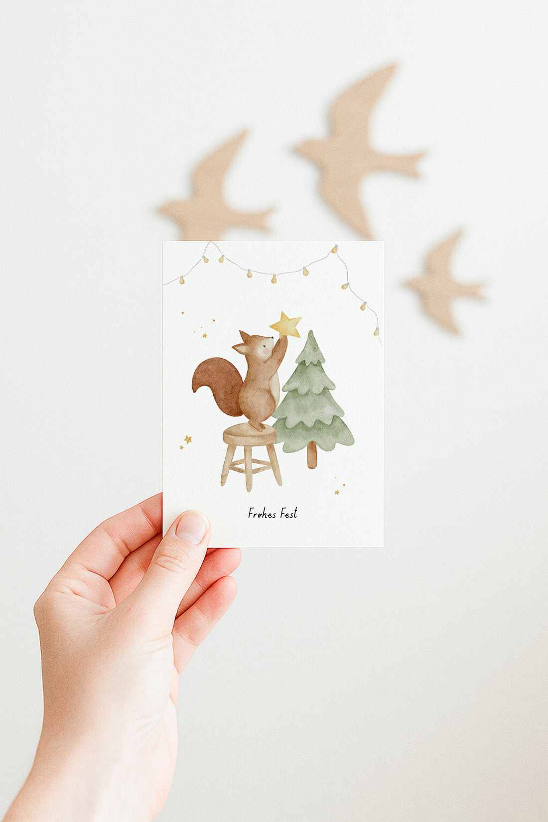 Weihnachtskarte Eichhörnchen mit Tannenbaum