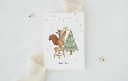 Weihnachtskarte Eichhörnchen mit Tannenbaum