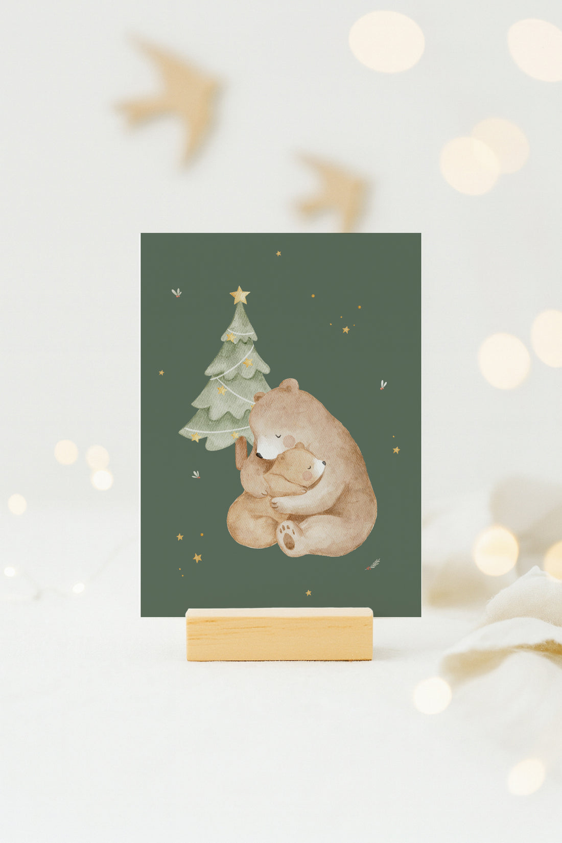 Weihnachtskarte Bärenumarmung / Dunkelgrün