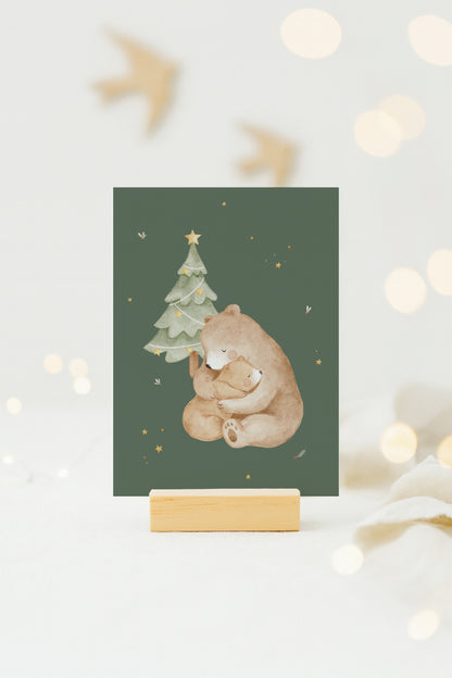 Weihnachtskarte Bärenumarmung / Dunkelgrün