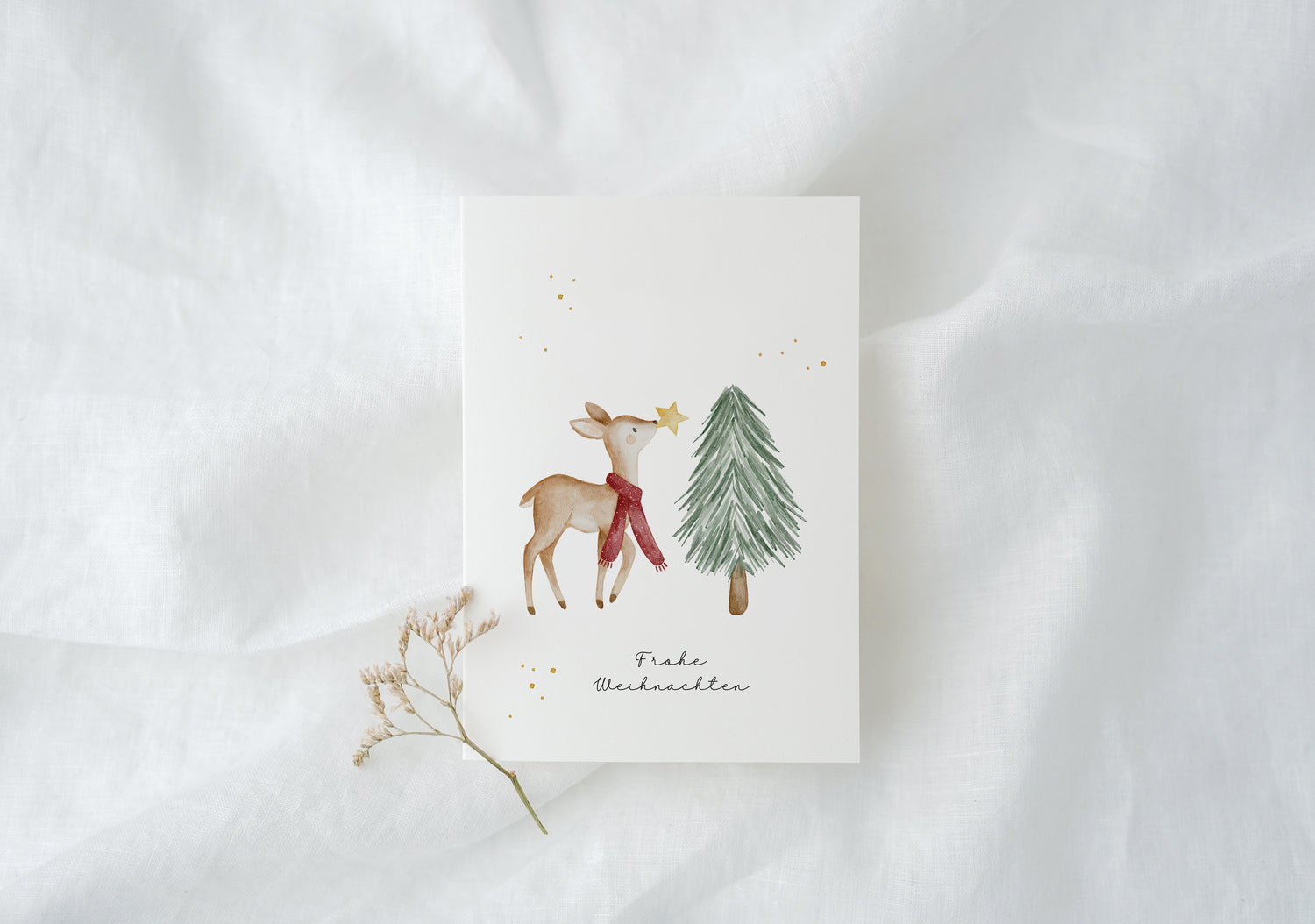 Weihnachtskarte Reh &amp; Tannenbaum