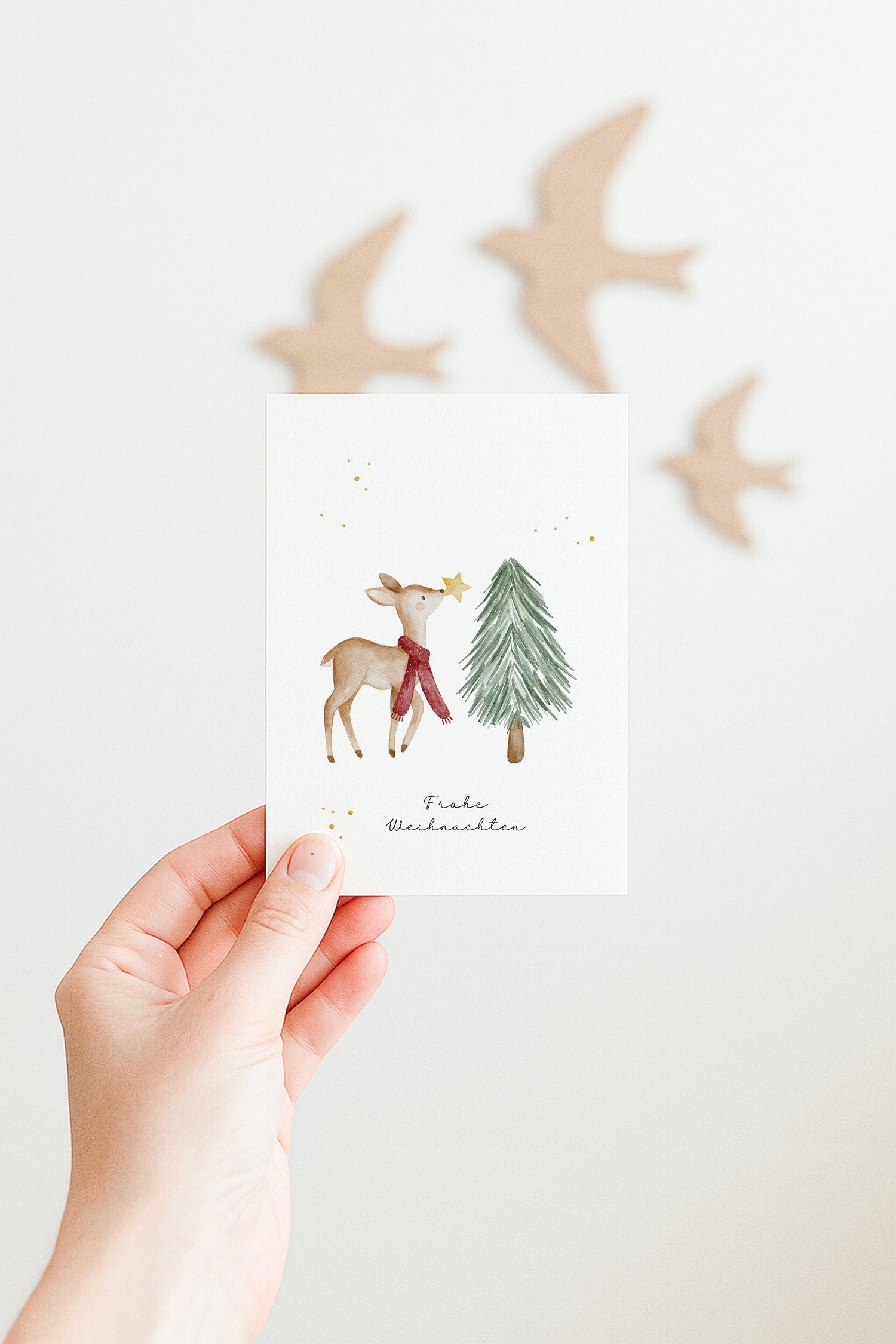 Weihnachtskarte Reh &amp; Tannenbaum