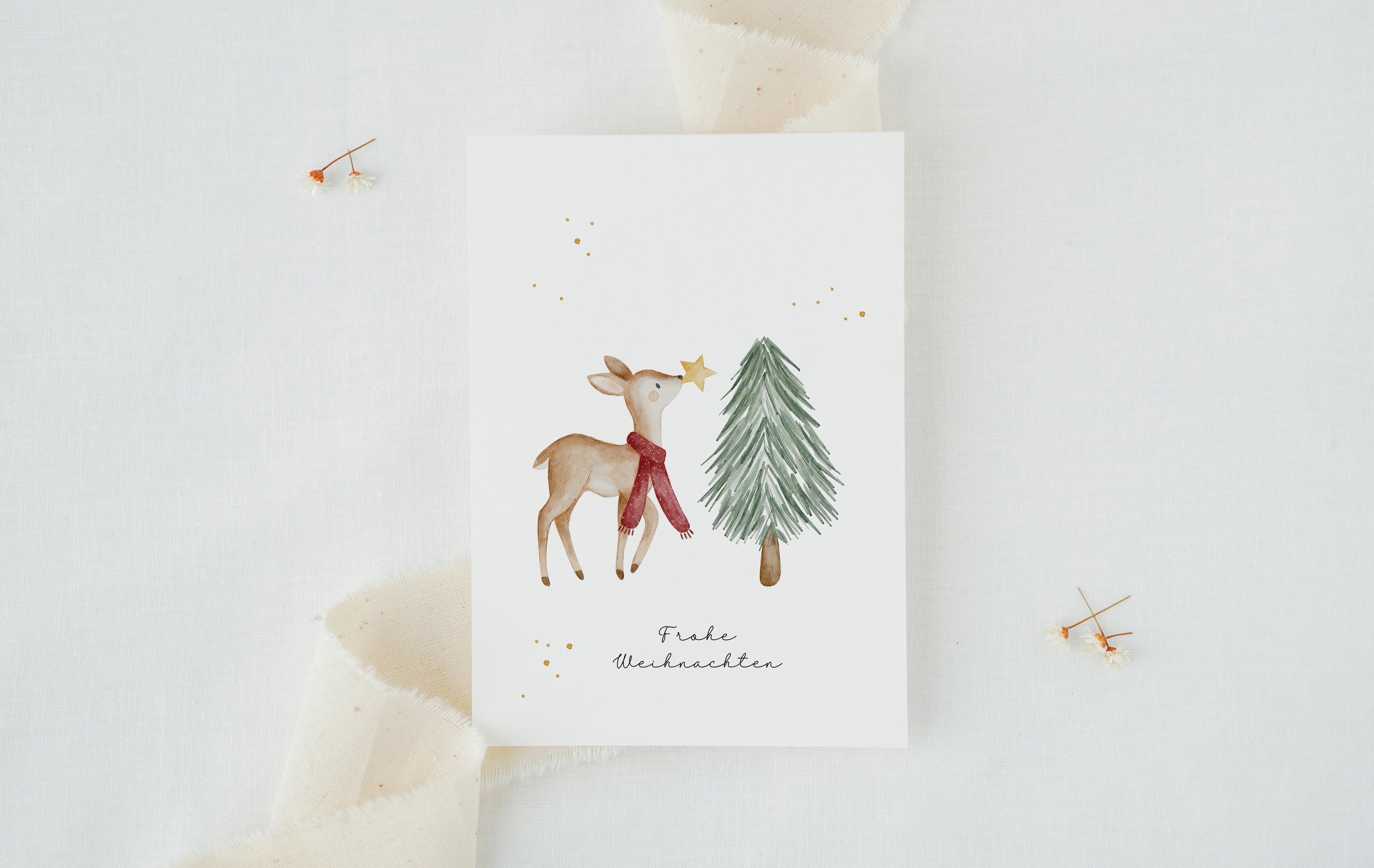 Weihnachtskarte Reh &amp; Tannenbaum
