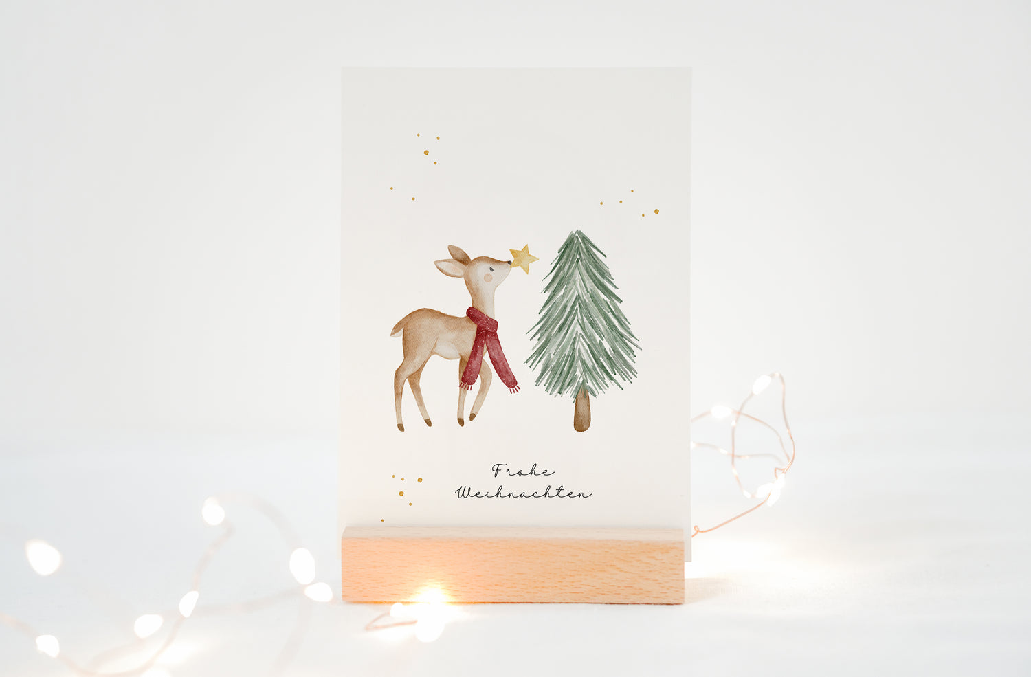 Weihnachtskarte Reh &amp; Tannenbaum