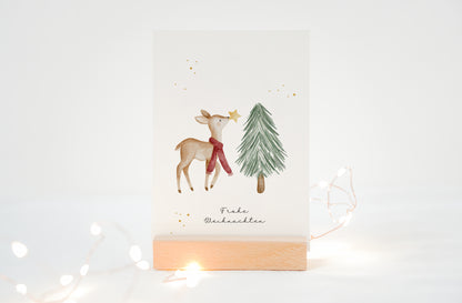Weihnachtskarte Reh &amp; Tannenbaum