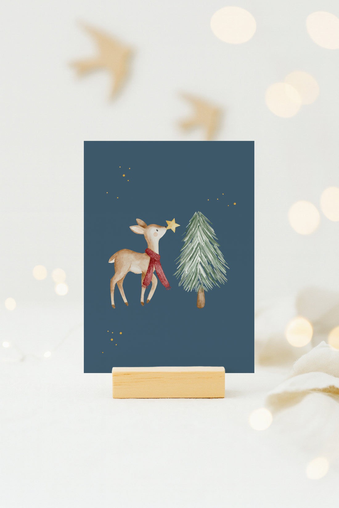 Weihnachtskarten Set Tiere farbiger Hintergrund / 6 Postkarten in Aquarell