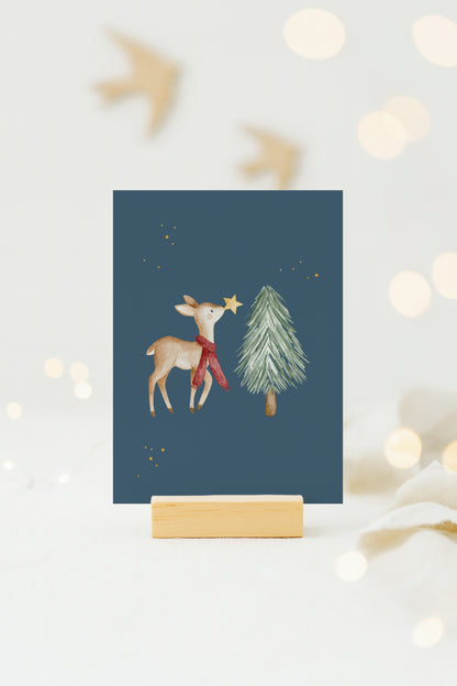 Weihnachtskarten Set Tiere farbiger Hintergrund / 6 Postkarten in Aquarell