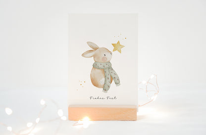Weihnachtskarte Hase mit Schal