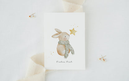 Weihnachtskarte Hase mit Schal